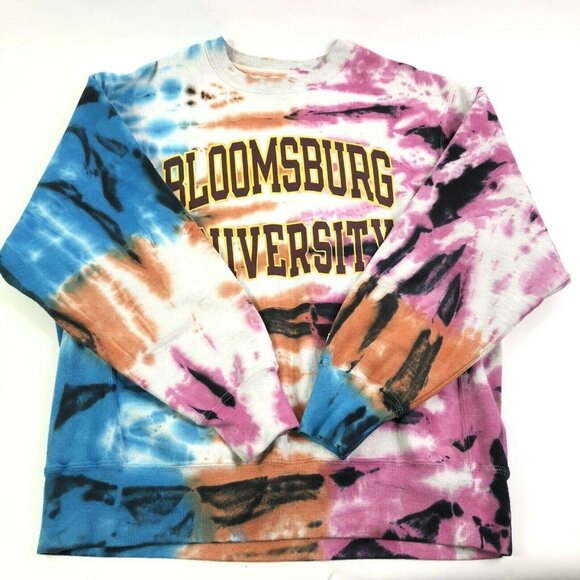 Champion Tie-Dye Bloomsburg University Reverse Weave Sweatshirt M Pink/Blue/Oran - Picture 2 of 6